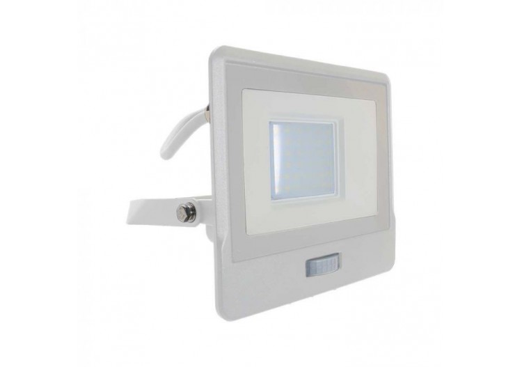 Projecteur LED avec capteur PIR, 30W, puce SAMSUNG, corps blanc, 4000K, câble de 1M