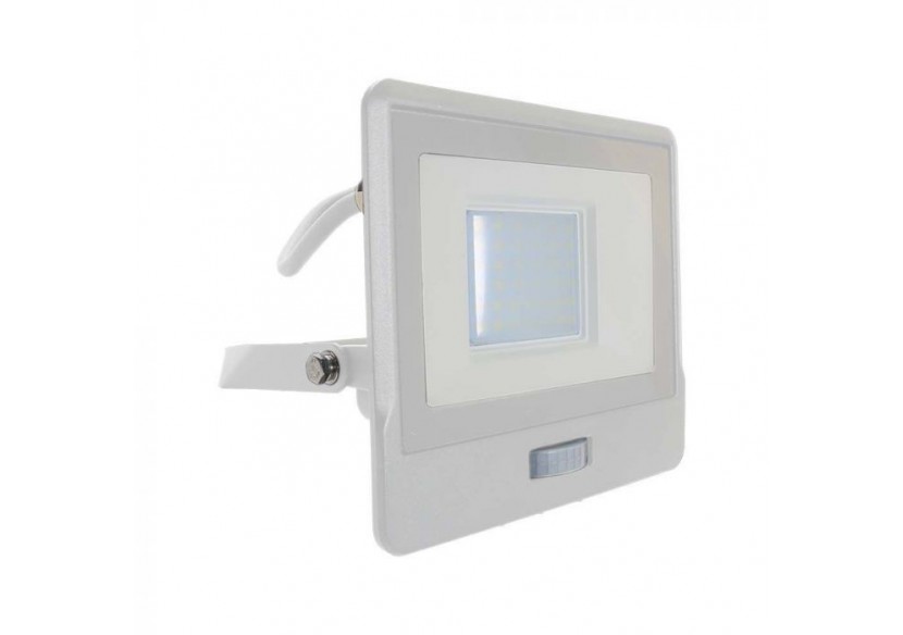 Projecteur LED avec capteur PIR, 30W, puce SAMSUNG, corps blanc, 4000K, câble de 1M