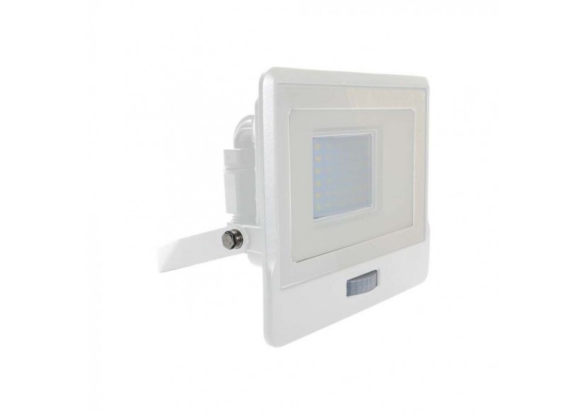 Projecteur LED 30W avec capteur PIR, puce SAMSUNG, corps blanc, 3000K