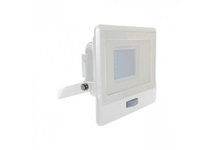 Projecteur LED 30W avec capteur PIR, puce SAMSUNG, corps blanc, 4000K