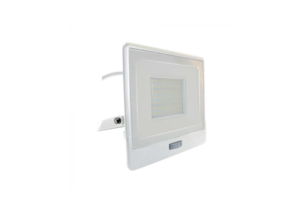 Projecteur LED avec capteur PIR, 50W, puce SAMSUNG, corps blanc, 3000K, câble de 1M