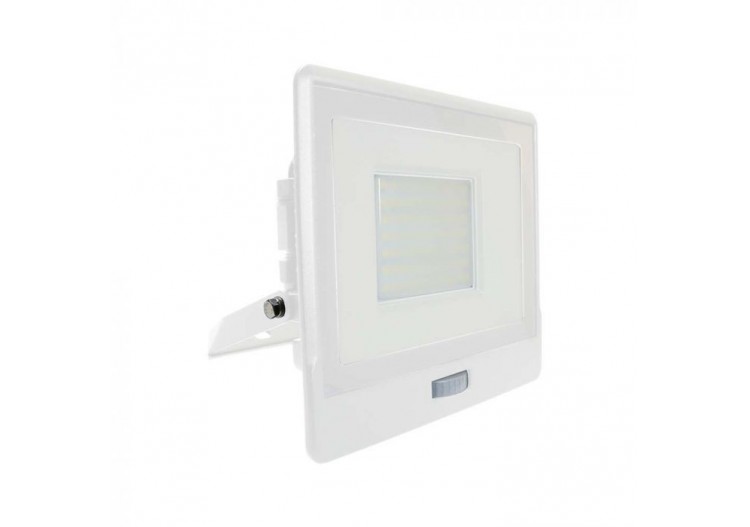 Projecteur LED 50W avec capteur PIR, puce SAMSUNG, corps blanc, 4000K