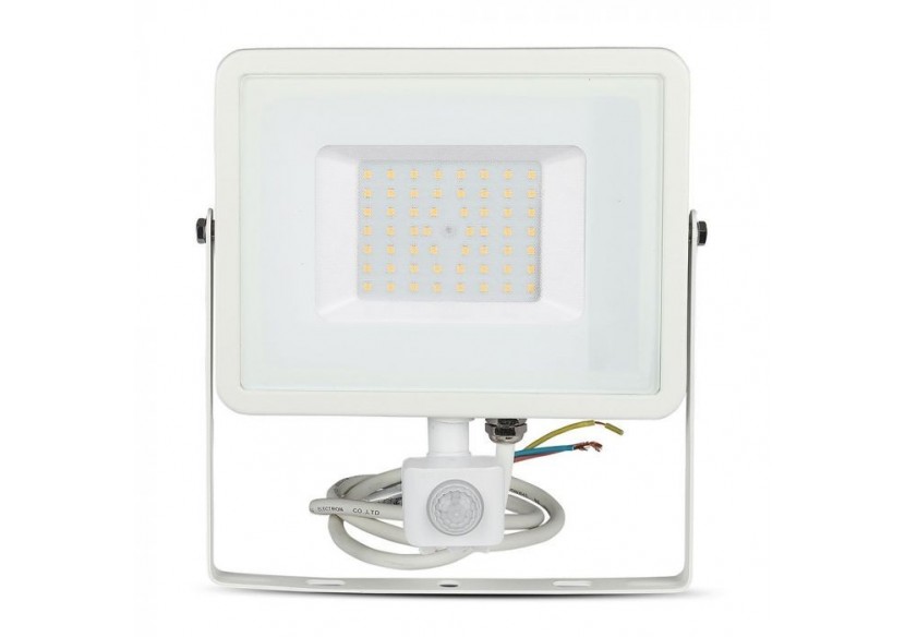 Projecteur LED à capteur 50W, puce SAMSUNG, fonction de coupure, corps blanc, 6400K