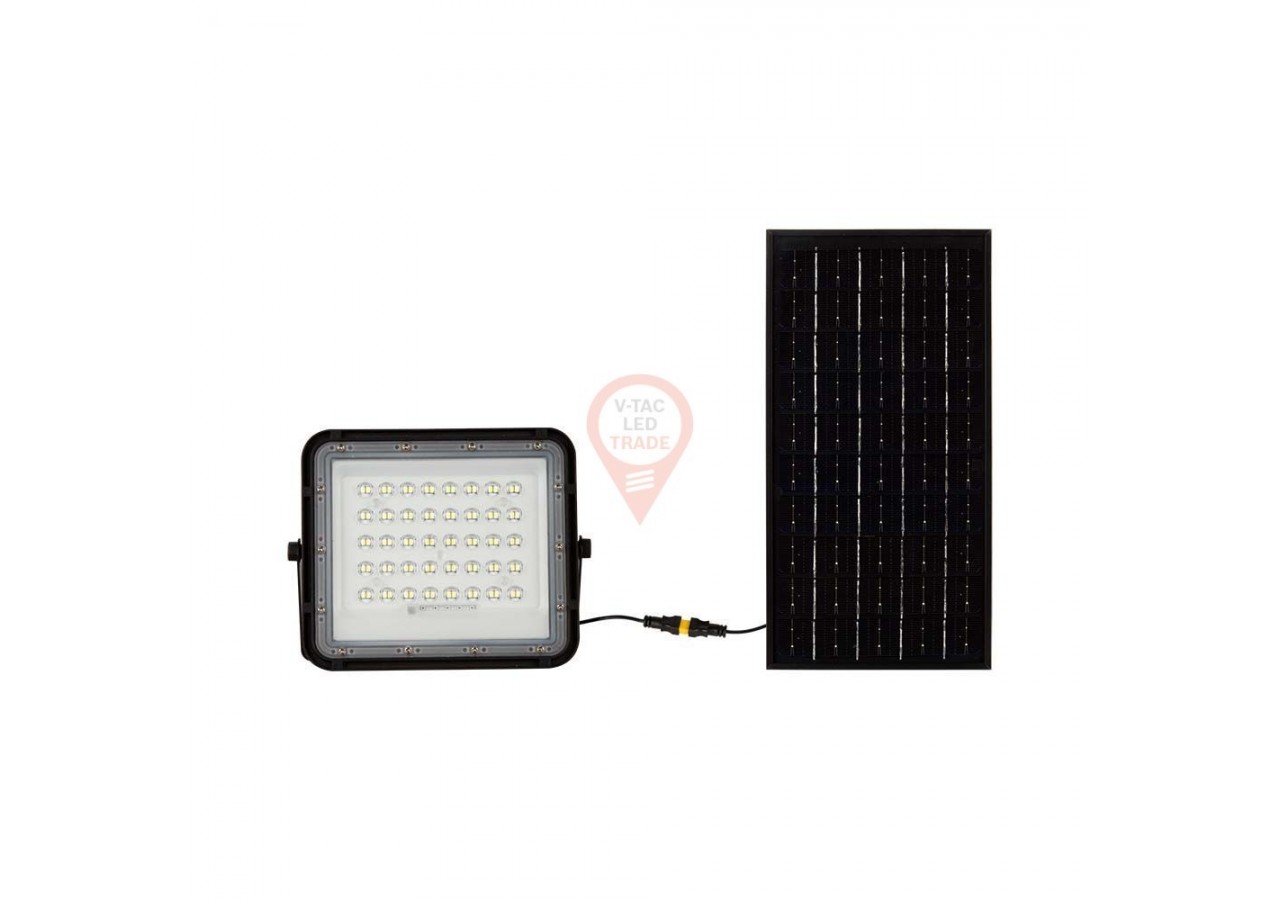 Projecteur solaire LED 10W 6400K, batterie remplaçable, fil de 3m, corps noir