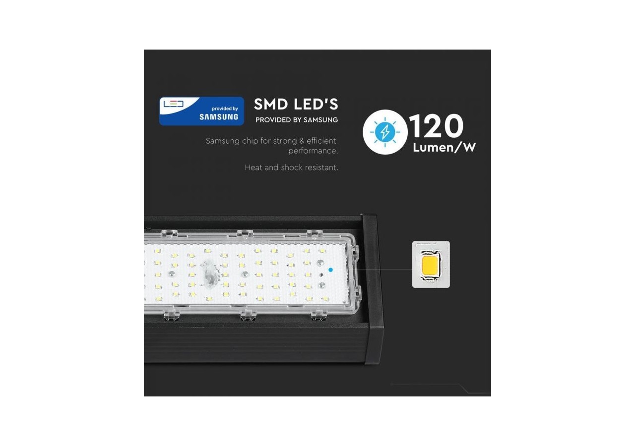 Highbay Linéaire LED SAMSUNG CHIP - 100W Corps Noir 4000K 120LM/W