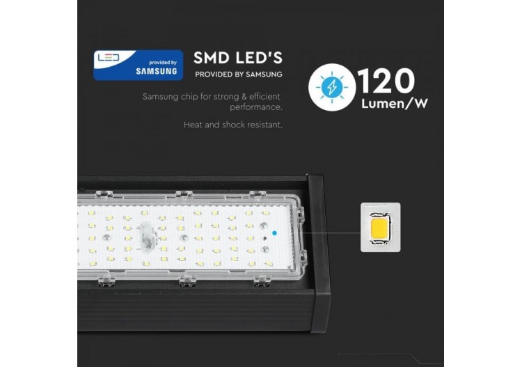 Highbay Linéaire LED SAMSUNG CHIP - 100W Corps Noir 6500K 120LM/W