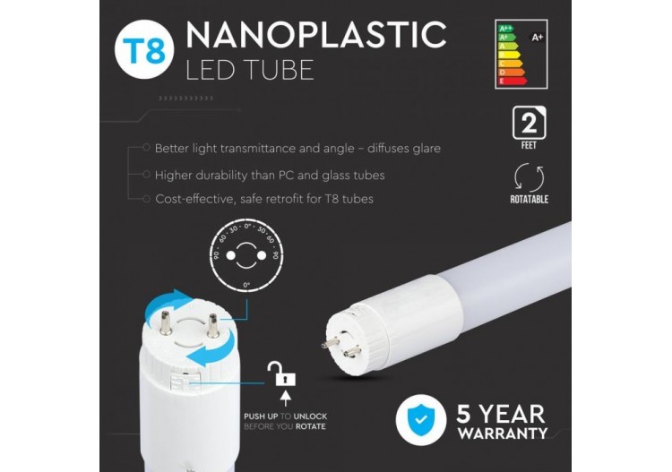 Tube LED T8 10W - Nano Plastique Rotation SAMSUNG CHIP Blanc Naturel 600 mm