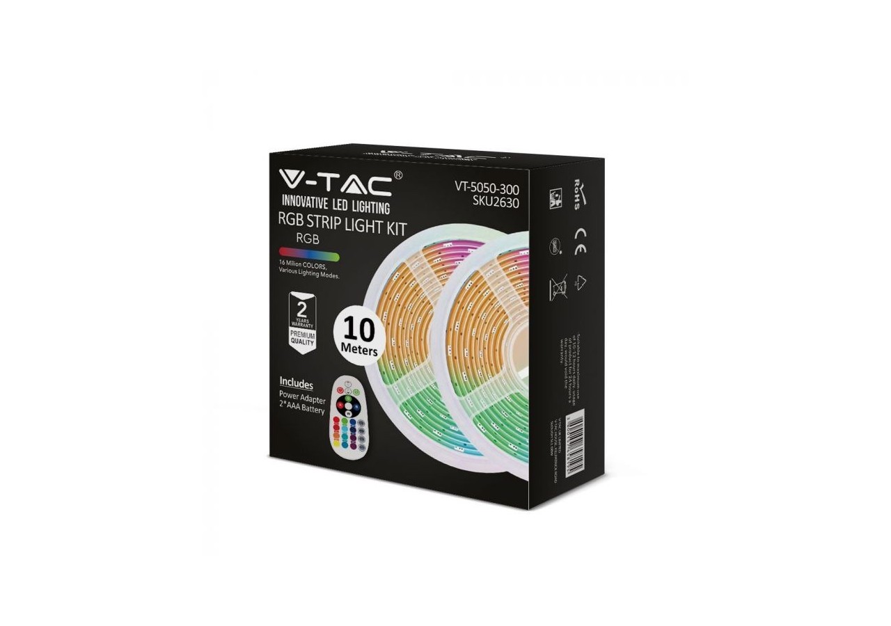 Ensemble de bandes LED RGB SMD5050 300LED 2x5M avec télécommande + adaptateur