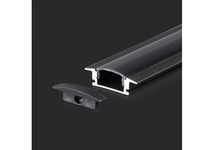 Kit de montage de bande LED avec diffuseur boîtier en aluminium noir à encastrer 2000x24,7x7mm