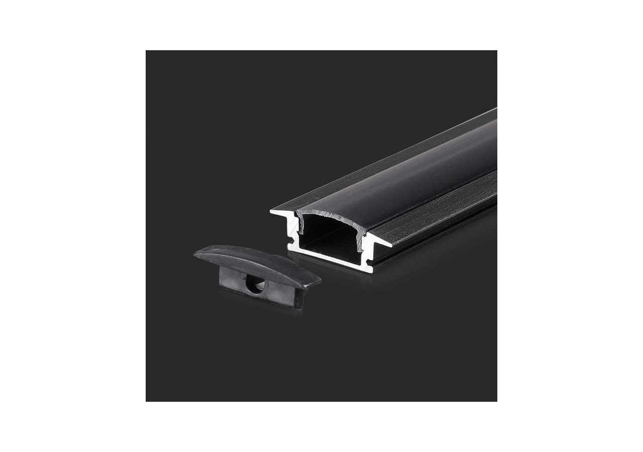Kit de montage de bande LED avec diffuseur boîtier en aluminium noir à encastrer 2000x24,7x7mm