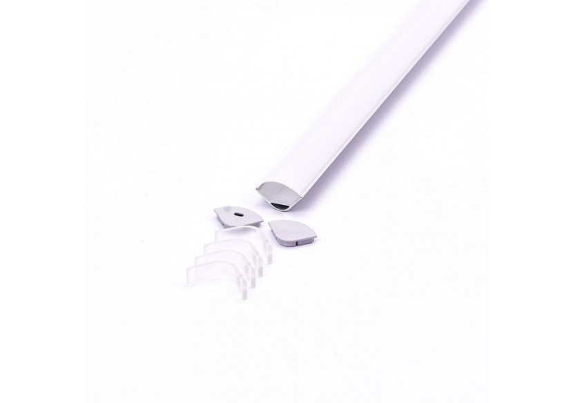 Jeu de profilés en aluminium, coin en plâtre laiteux rond 2000mm