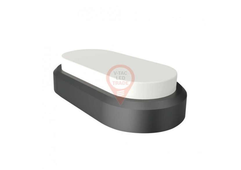 Plafonnier Ovale Rectangulaire 8W Corps Noir Blanc Chaud IP54