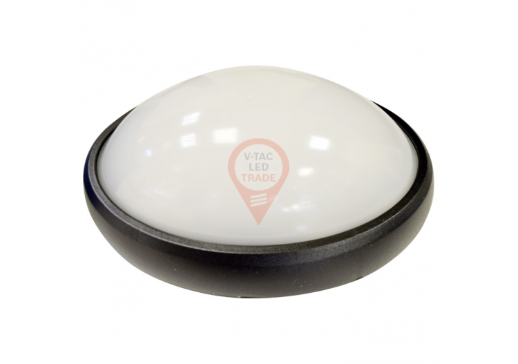 Plafonnier rond 8W, corps noir, blanc chaud, étanche