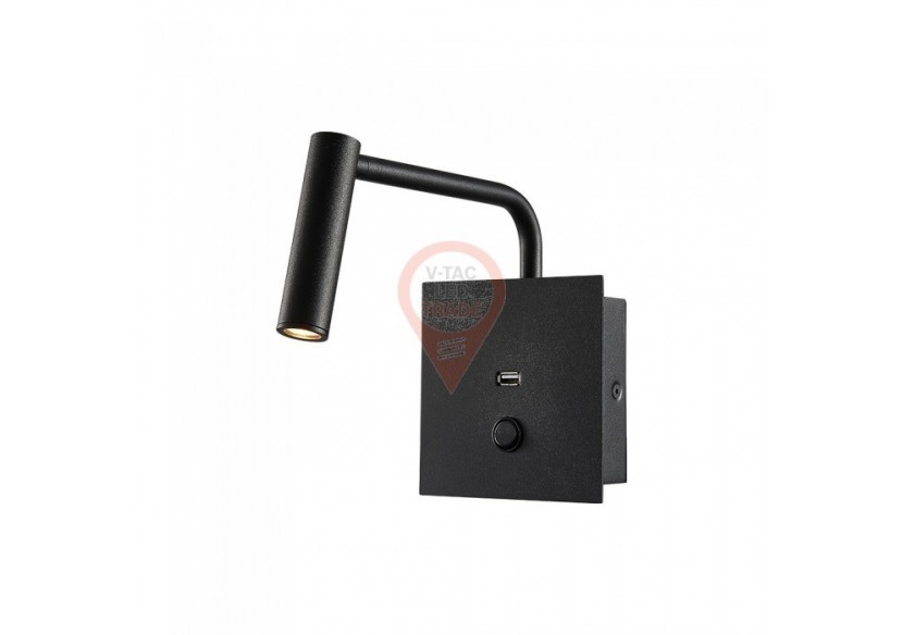 Interrupteur de lampe de chevet LED 3W et port USB noir 3000K