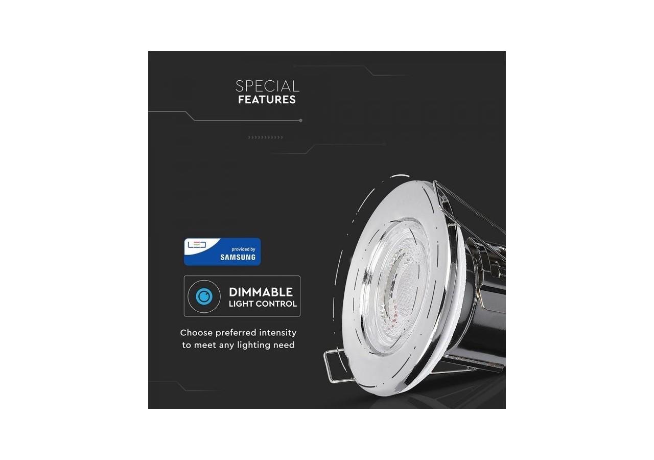 5W LED Downlight coupe-feu SAMSUNG Chip Chrome Dimmable 6400K