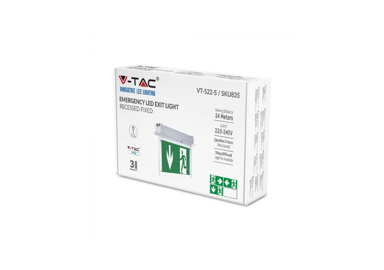 Éclairage de Sortie de Secours Fixe Encastré LED 2W 6000K