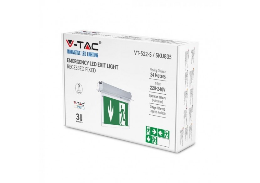 Éclairage de Sortie de Secours Fixe Encastré LED 2W 6000K