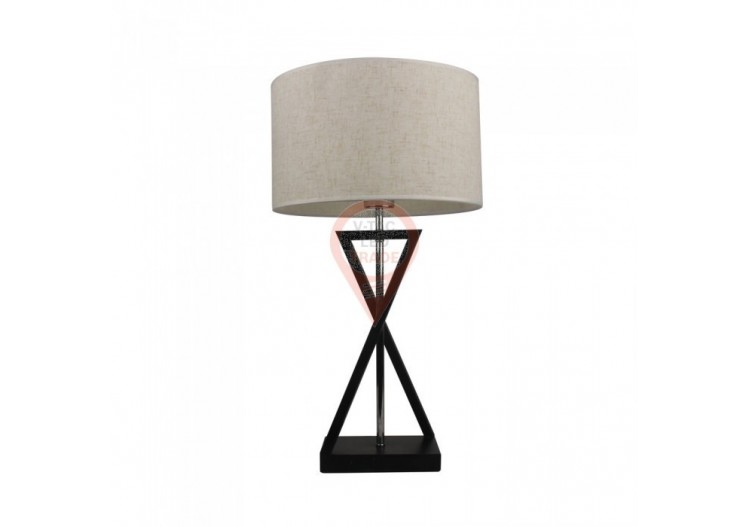 Lampe de table design E27 abat-jour ivoire socle noir interrupteur rond