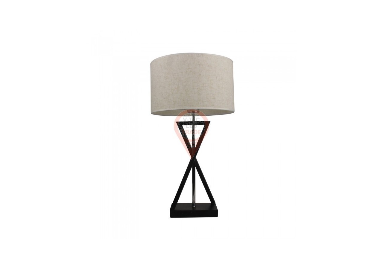 Lampe de table design E27 abat-jour ivoire socle noir interrupteur rond
