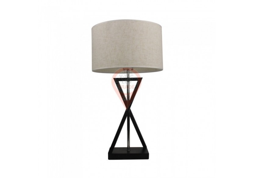 Lampe de table design E27 abat-jour ivoire socle noir interrupteur rond