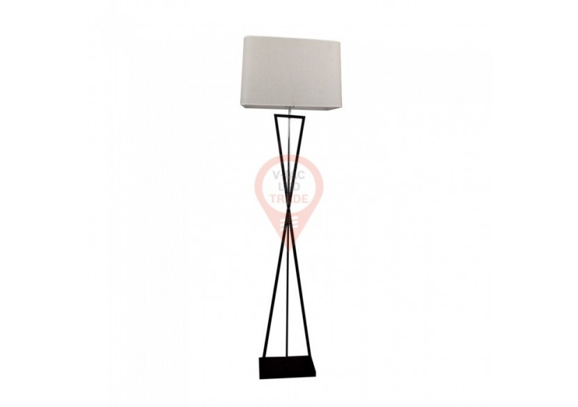 Lampadaire design E27 abat-jour carré ivoire verrière métal noir interrupteur