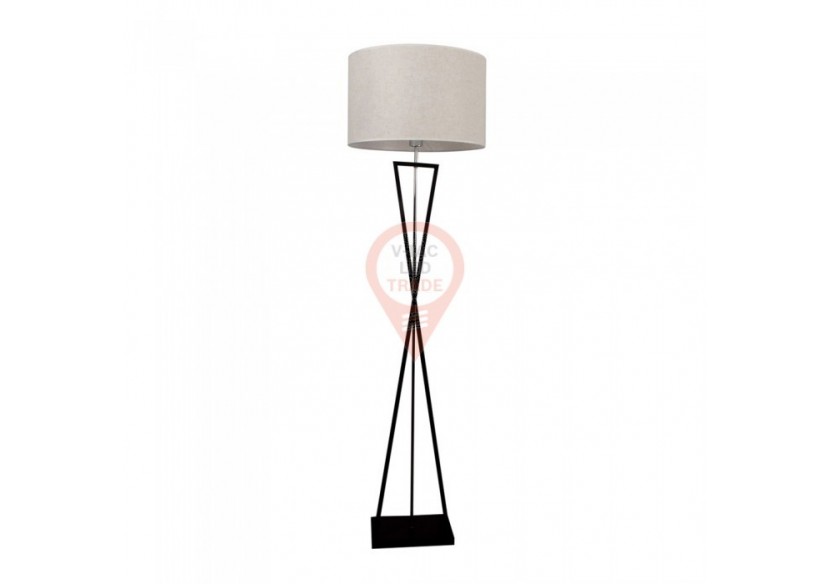 Lampadaire design E27 abat-jour rond ivoire verrière métal noir interrupteur