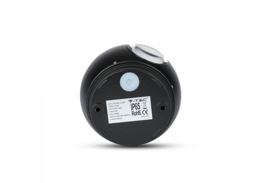 Applique Murale LED 6W Corps Noir IP65 Ronde Blanc Chaud