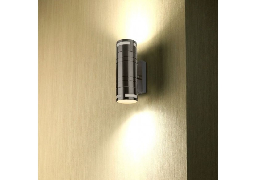 Raccord mural en verre GU10 corps en acier 2 voies IP44