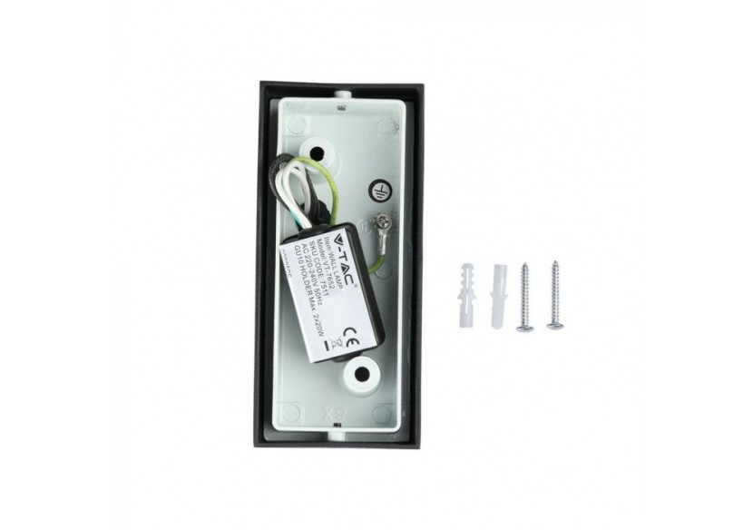 Wall Sleek Applique Murale GU10 Aluminium Carré Noir 2 Voies IP44