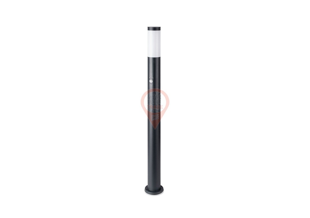 Lampe Borne E27 110cm Capteur PIR Corps Acier Inoxydable Noir IP44