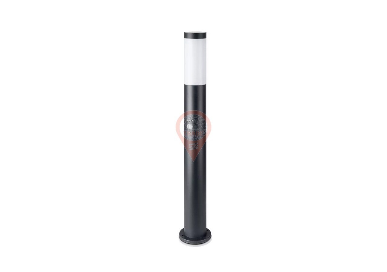 Lampe Borne E27 80cm Capteur PIR Corps Acier Inoxydable Noir IP44