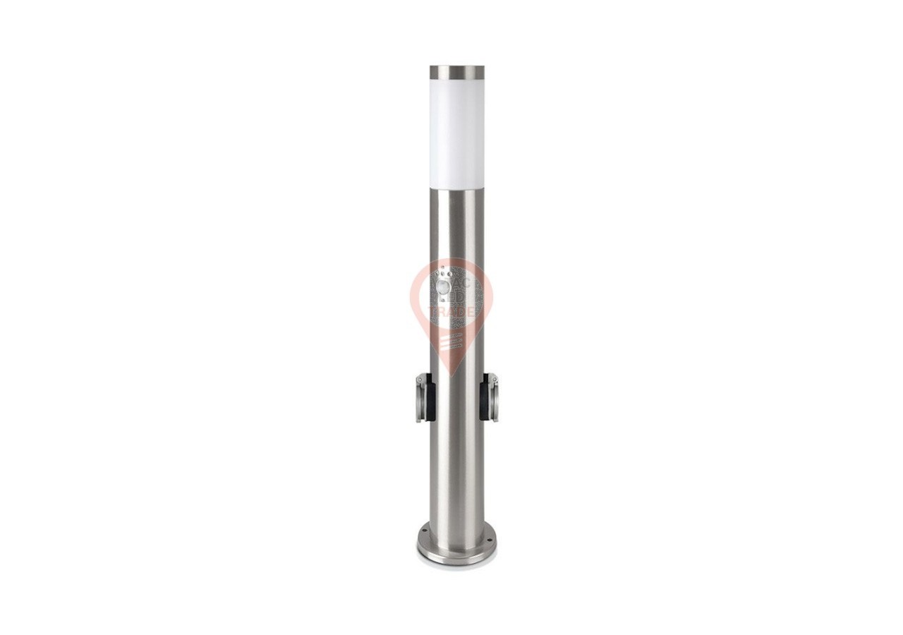 Lampe Borne E27 60cm Capteur PIR 2 Prises EU Acier Inox Nickel Satiné IP44