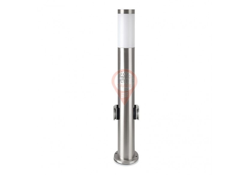 Lampe Borne E27 60cm Capteur PIR 2 Prises EU Acier Inox Nickel Satiné IP44 Lampe Borne E27 60cm Capteur PIR 2 Prises EU Acier Inox Nickel Satiné IP44