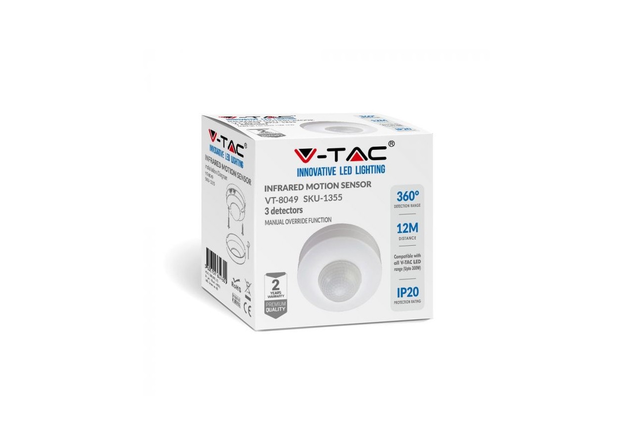 Capteur de mouvement infrarouge PIR, montage au plafond, corps blanc