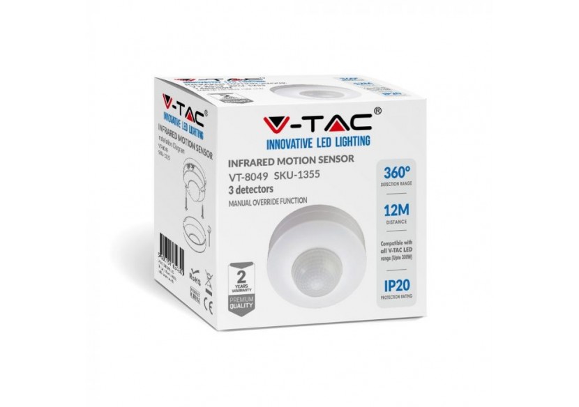 Capteur de mouvement infrarouge PIR, montage au plafond, corps blanc