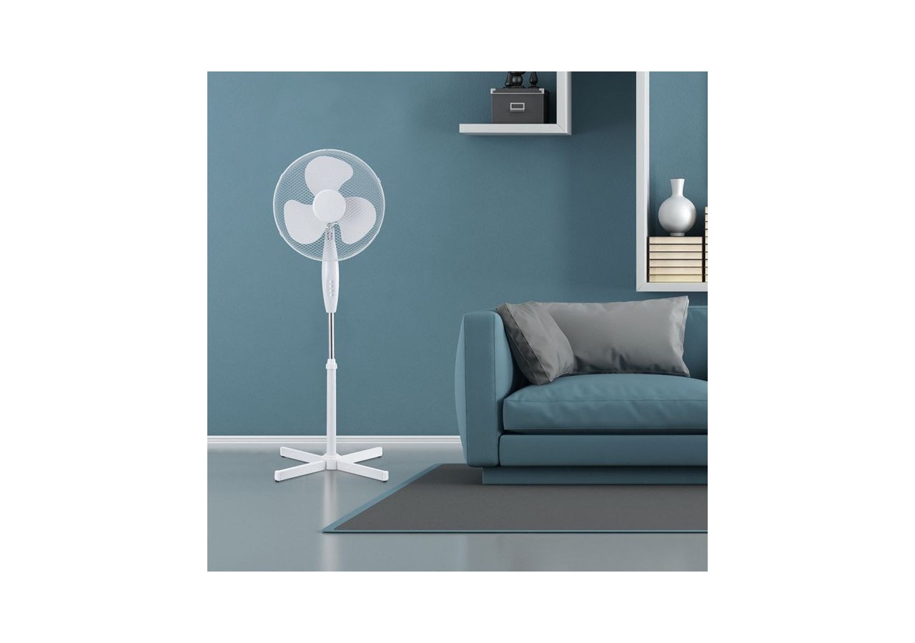 Ventilateur sur pied 40 W, base croisée 600 mm, 4 boutons, 3 pales.