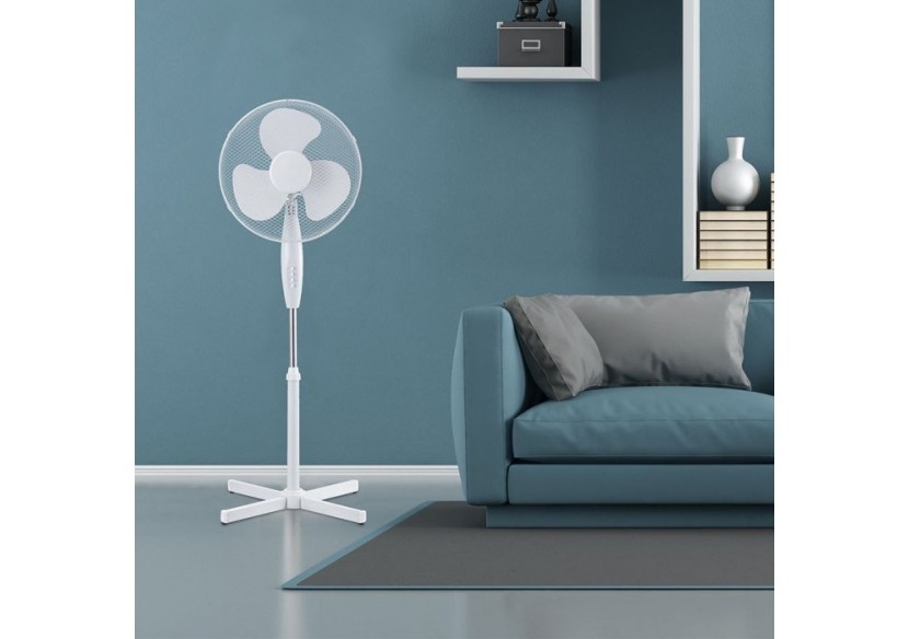 Ventilateur sur pied 40 W, base croisée 600 mm, 4 boutons, 3 pales.