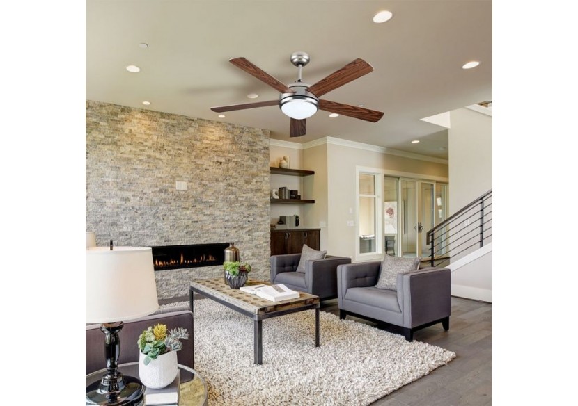 Ventilateur de Plafond LED 15W Télécommande 5 Pales Double Couleur Réversibles