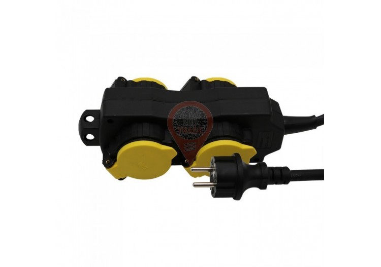 Prise 4 Voies 3G 1,5mm x 3m IP44 Noir+Jaune