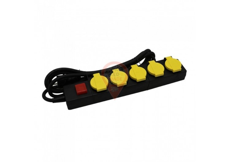 Prise 5 Voies Interrupteur Lumineux 3G 1.5mm x 3m IP44 Noir & Jaune