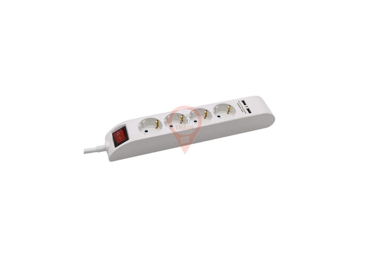 Interrupteur lumineux à prise 4 voies et 2 ports USB 3G 1,5 mm x 1,4 m blanc