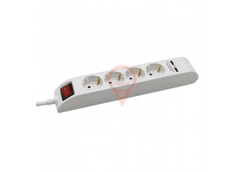 Interrupteur lumineux à prise 4 voies et 2 ports USB 3G 1,5 mm x 1,4 m blanc