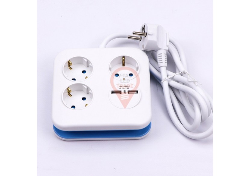 Prise 3 Voies Avec USB Carré 3G 1,55mm x 1,4m