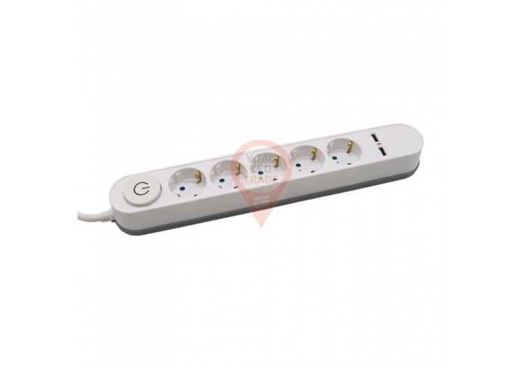 Interrupteur éclairé à prise 5 voies et 2 ports USB 3G 1,5 mm x 3 m blanc
