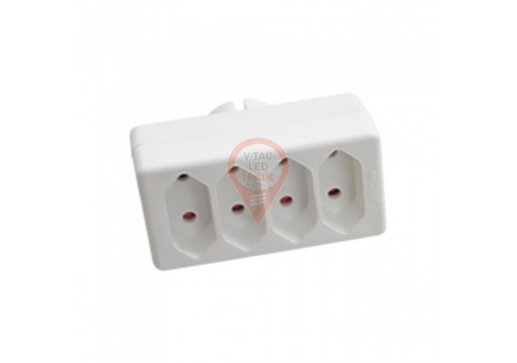 Adaptateur 4 Voies avec Contact de Terre 10A 250V Blanc