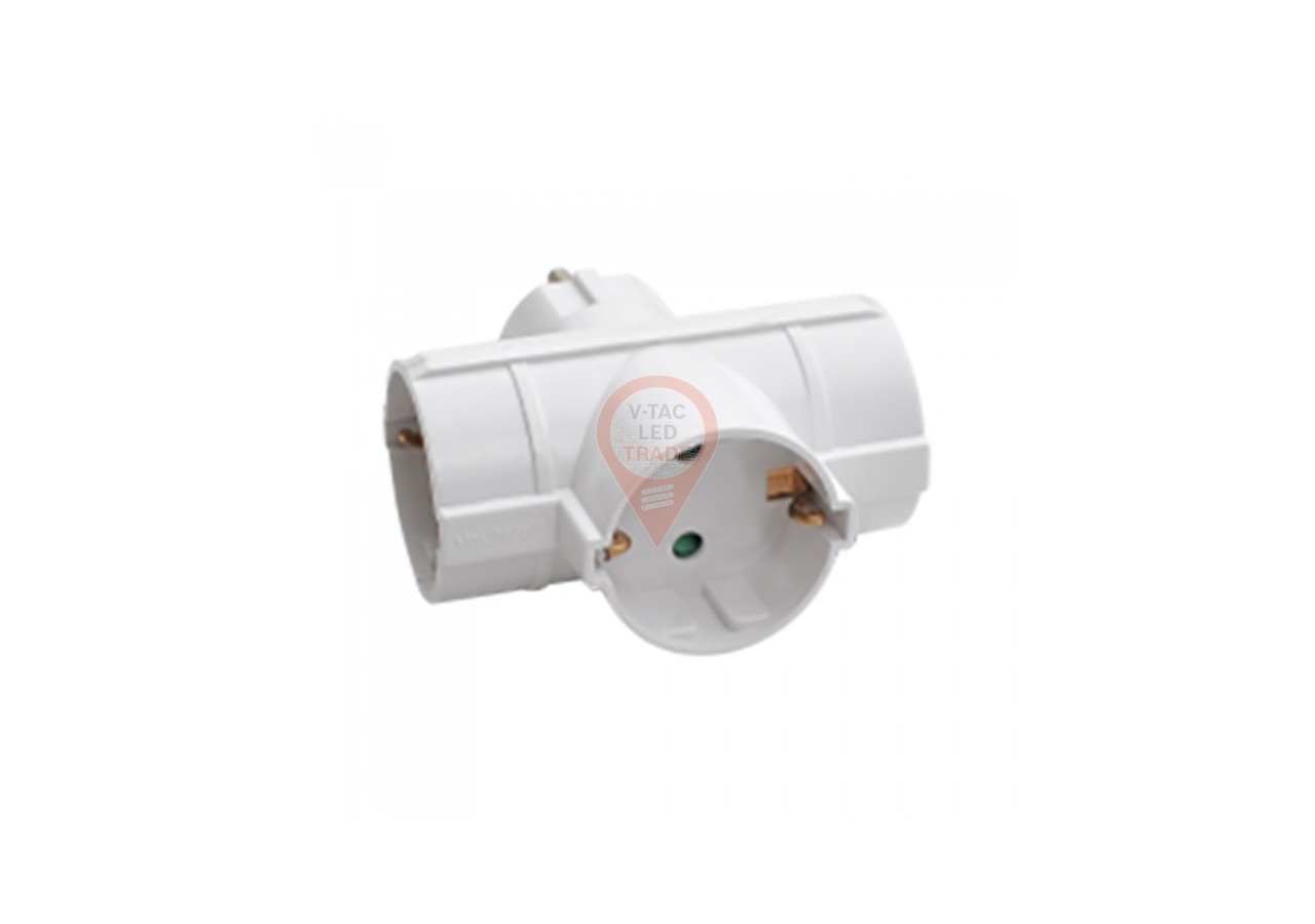 Adaptateur 3 Voies avec Contact de Terre 10/16A 250V Blanc