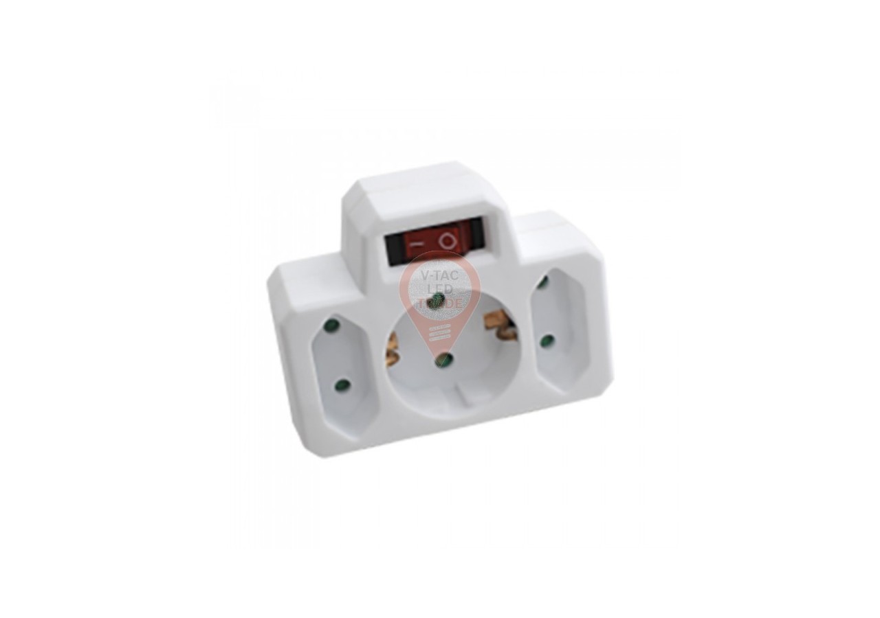 Adaptateur secteur 3 prises avec contact de terre et interrupteur 16A 250V