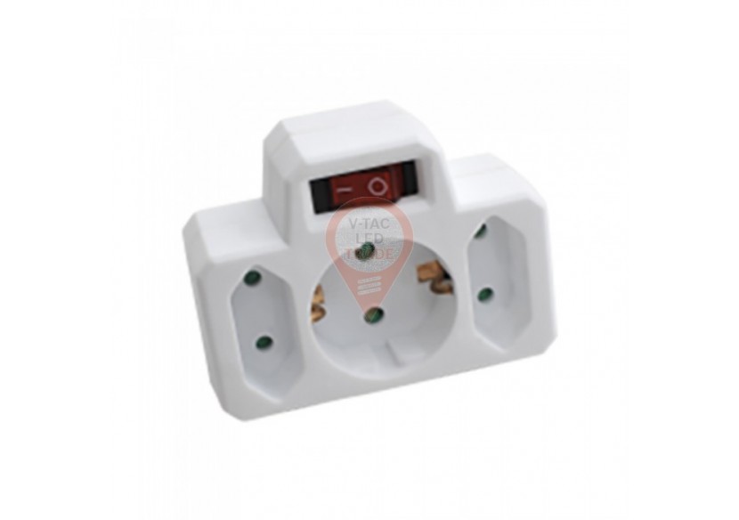 Adaptateur secteur 3 prises avec contact de terre et interrupteur 16A 250V