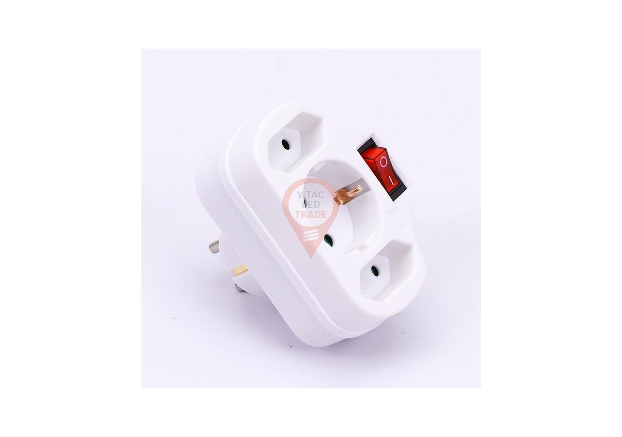 Adaptateur avec interrupteur 2 x 2,5A 1 x 16A