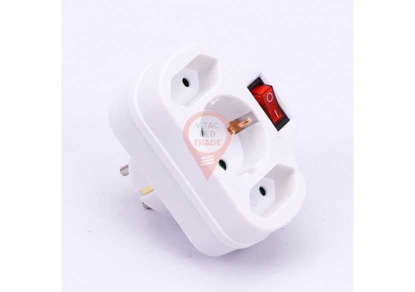 Adaptateur avec interrupteur 2 x 2,5A 1 x 16A